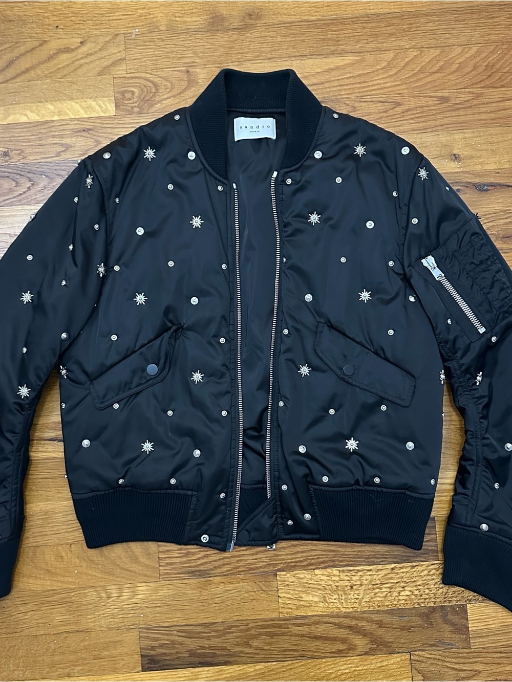 Sandro Black Embellished Star Bomber Jacket